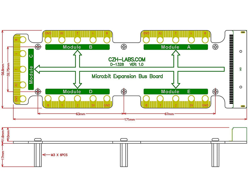  [AUSTRALIA] - Expansion Bus Board for BBC Micro:bit, Microbit Buss Board