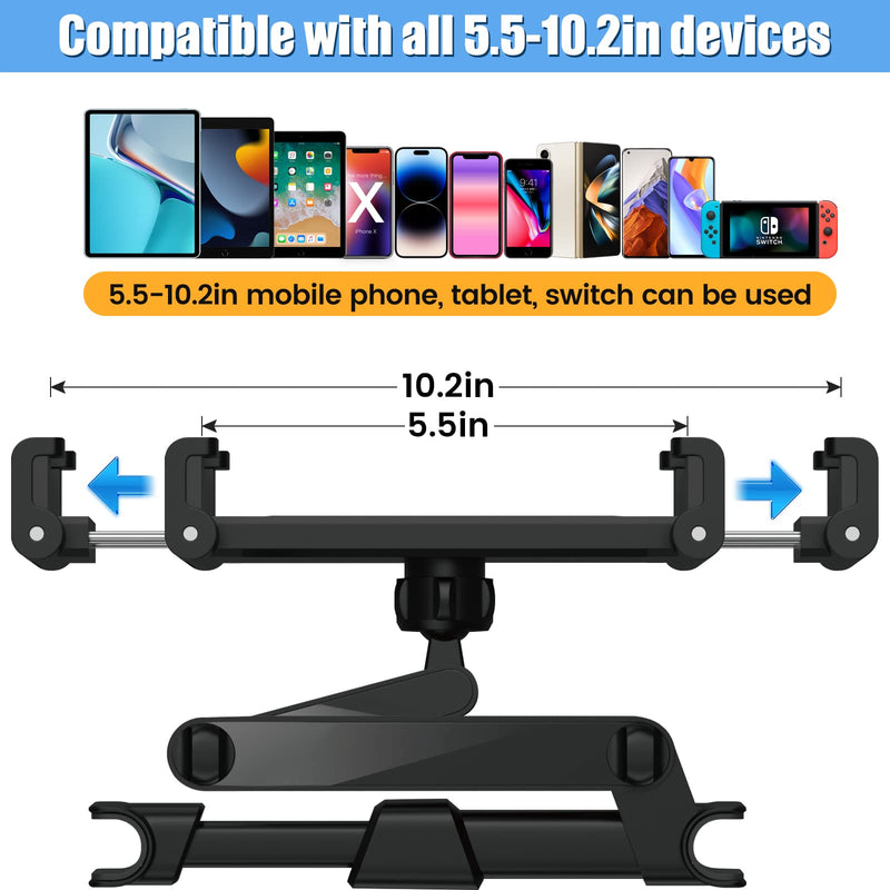  [AUSTRALIA] - najiaxiaowu Headrest Tablet Holder for Car,ipad Headrest Mount for Car Fits for 5.5-10.2 Inch Phones/Tablet/ipad Car Tablet Holder with 360° Rotating Adjustable Road Trip Essentials for Kids,Black