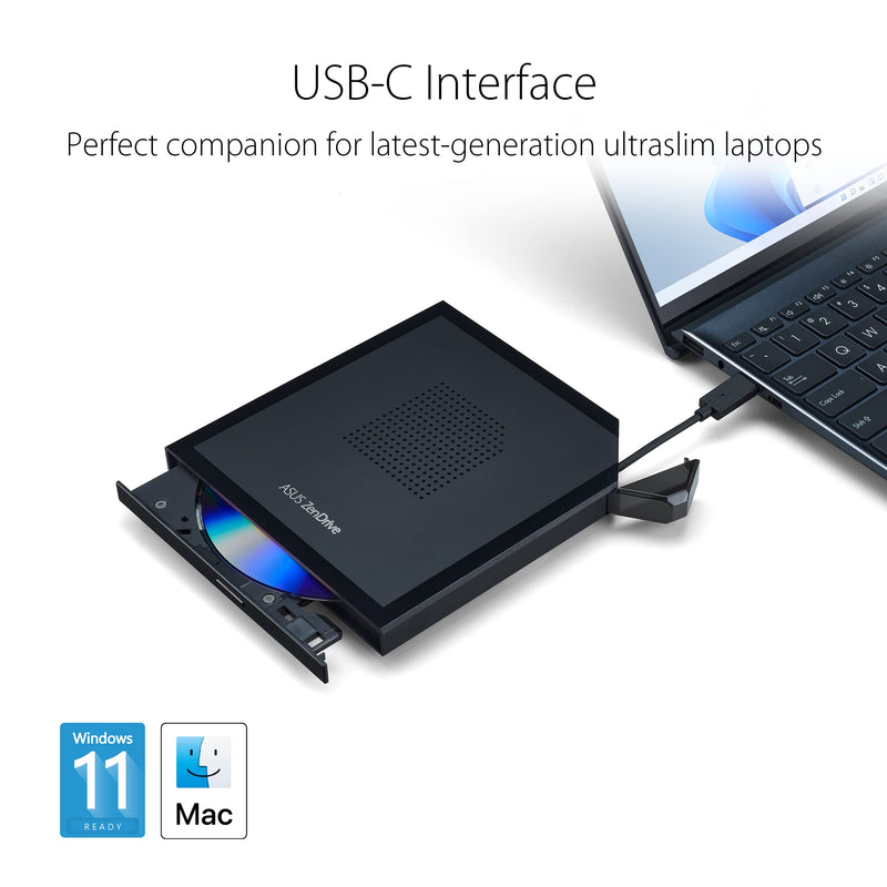  [AUSTRALIA] - ASUS ZenDrive V1M External DVD Drive and Writer with Built-in Cable-Storage Design, USB-C Interface, Compatible with Win 11 and macOS, M-DISC Support (SDRW-08V1M-U)