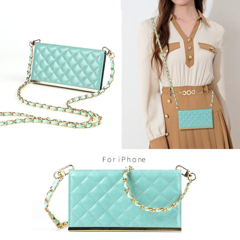  [AUSTRALIA] - ELTEKER iPhone XR Crossbody Wallet Case,Elegant Leather Purse Crossbody Chain Women Bag Case with Lanyard Mirror Wrist Strap for iPhone XR,Green Green
