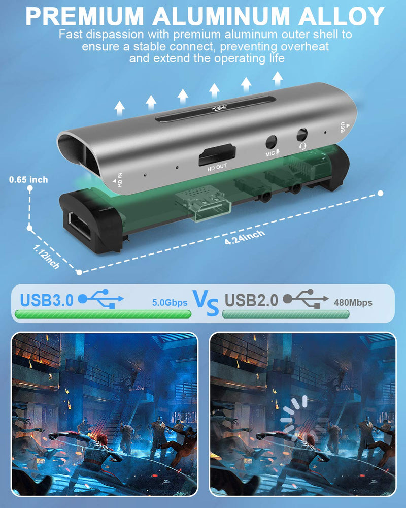  [AUSTRALIA] - Capture Card, Video Capture Card, 4K HDMI Game Capture Card USB 3.0 Audio Capture Card Live Streaming for Laptop Windows MacOS Linux Xbox One Playstation Xbox 360 Nintendo Switch PS4 PS5