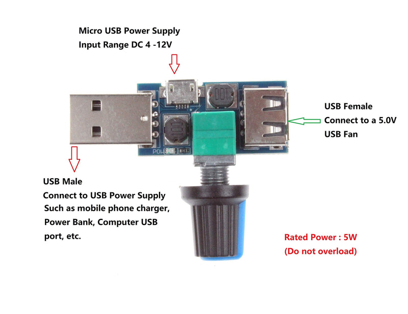 NOYITO 5V USB Fan Stepless Speed Controller Regulator with Switch Speed Module DC 4-12V to 2.5-8V 5W （Pack of 2） - LeoForward Australia