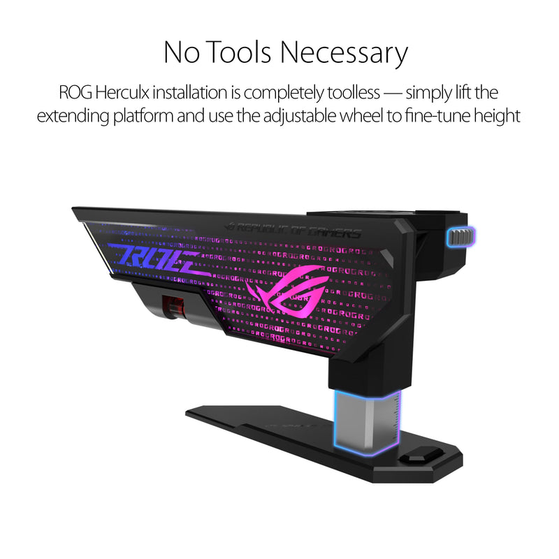  [AUSTRALIA] - ASUS ROG Herculx Graphics Card Anti-Sag Holder Bracket (Solid Zinc Alloy Construction, Easy Toolless Installation, Included Spirit Level, Adjustable Height, Wide Compatibility, Aura Sync RGB)