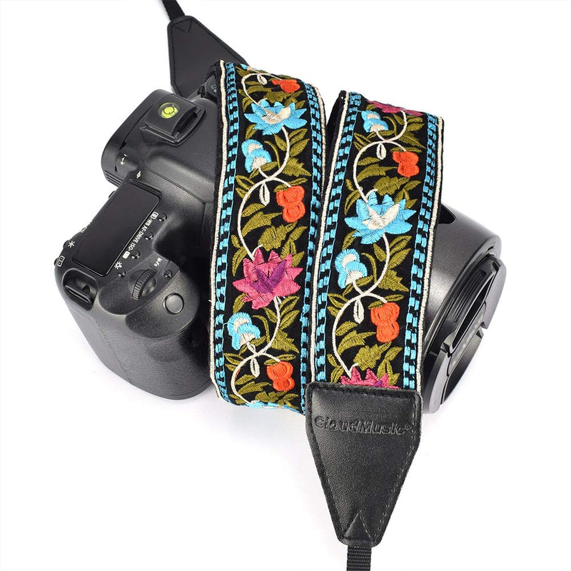  [AUSTRALIA] - CLOUDMUSIC Camera Strap Jacquard Weave Neck Strap For Women Girls Men With Floral Vintage Series (Blue Red Flowers) Blue Red Flowers