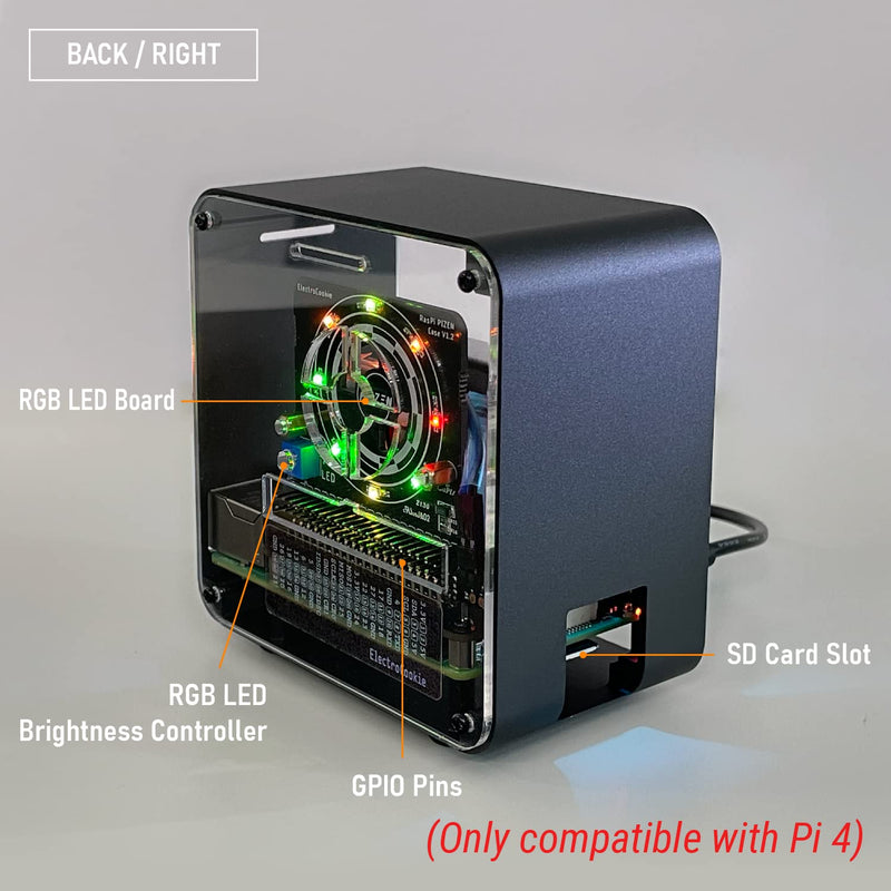  [AUSTRALIA] - ElectroCookie Raspberry Pi 4 Case, Aluminum Mini Tower Case with Dual Power Cooler and Color Changing Ambient Light (Matte Black)