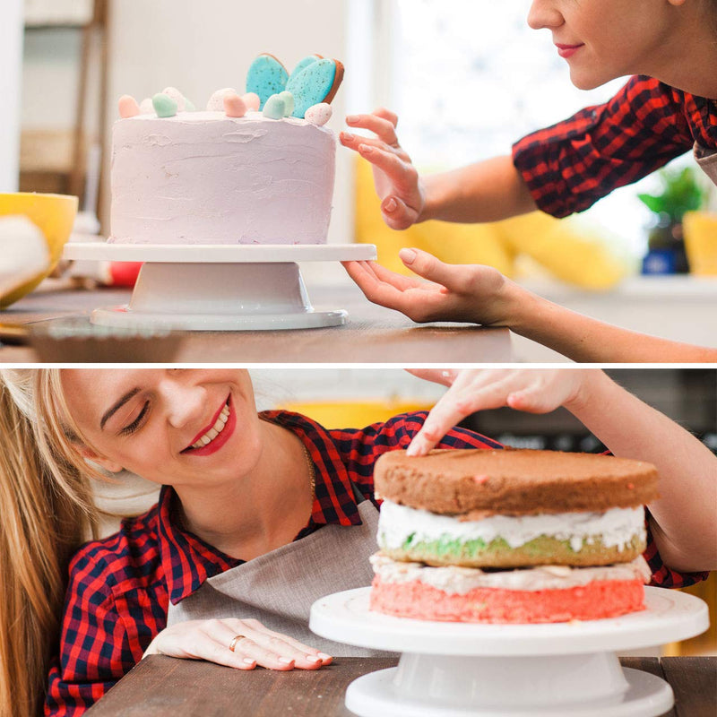Kootek 11 Inch Rotating Cake Turntable with 2 Icing Spatula and 3 Icing Smoother, Revolving Cake Stand White Baking Cake Decorating Supplies - LeoForward Australia