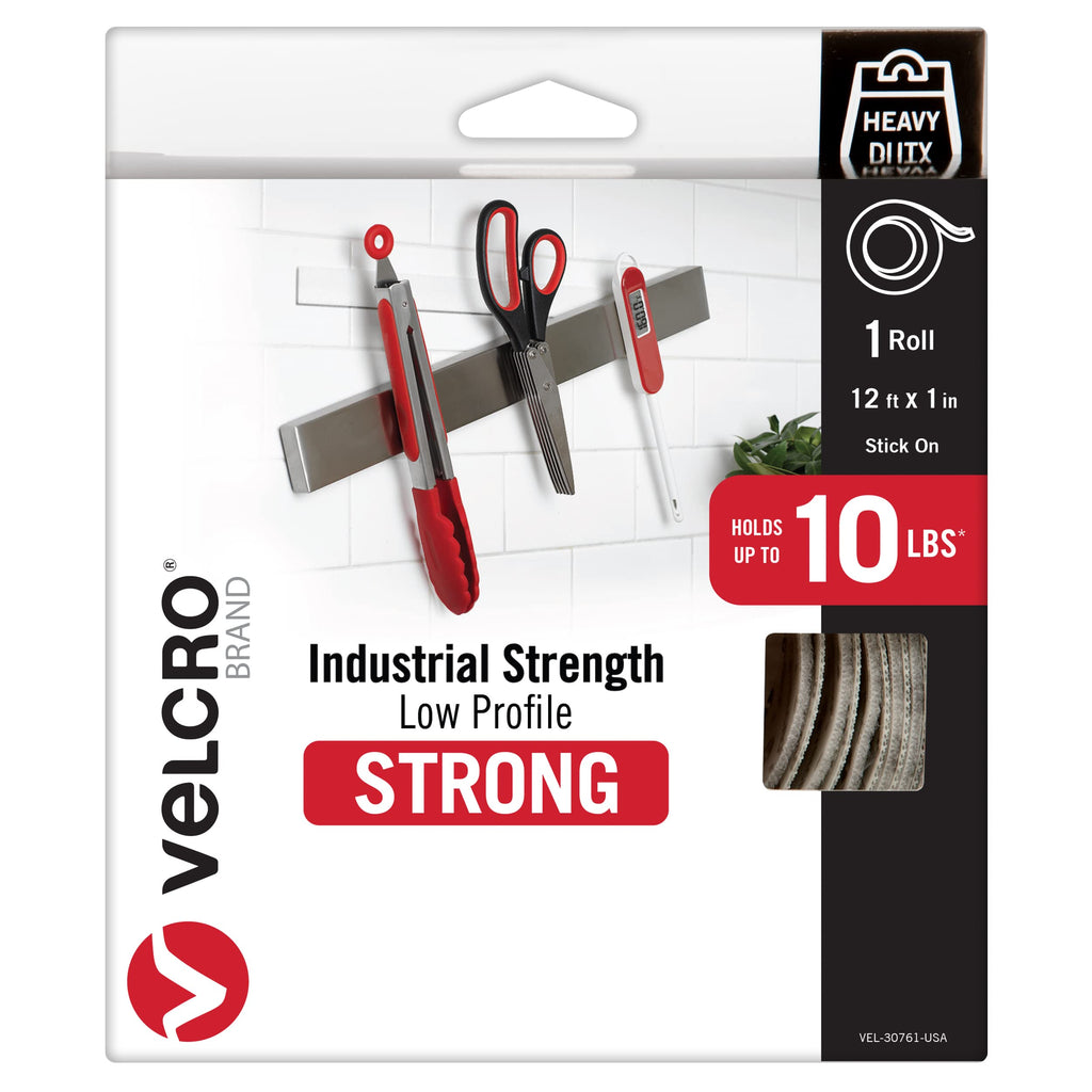  [AUSTRALIA] - VELCRO Brand Strong Thin Tape | 12ft Heavy Duty Roll Discrete Low Profile Flush Seamless Surface Mount | Holds up to 10lbs in Kitchen or Bathroom | Powerful Fastener Solution for Tough Projects, White 12ft x 1in