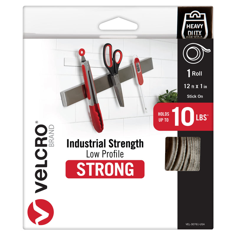  [AUSTRALIA] - VELCRO Brand Strong Thin Tape | 12ft Heavy Duty Roll Discrete Low Profile Flush Seamless Surface Mount | Holds up to 10lbs in Kitchen or Bathroom | Powerful Fastener Solution for Tough Projects, White 12ft x 1in