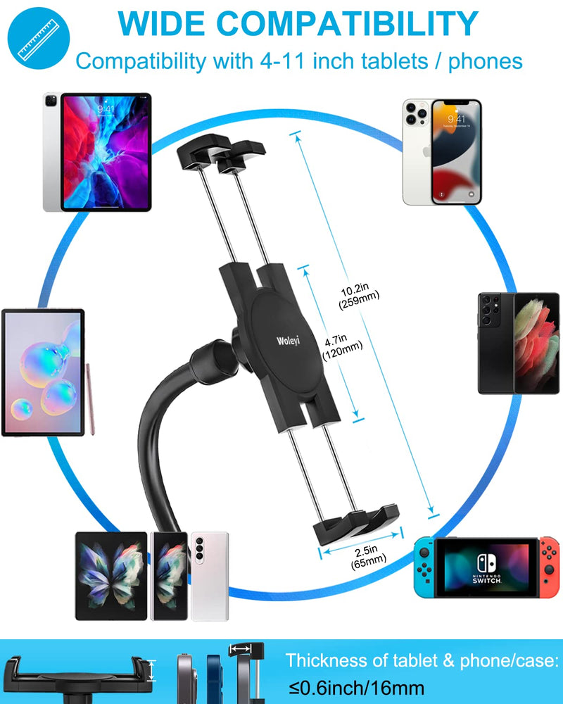  [AUSTRALIA] - Gooseneck Spin Bike Tablet Mount, woleyi Elliptical Treadmill Tablet Holder, Indoor Stationary Exercise Bicycle Tablet Stand for iPad Pro / Air / Mini, Galaxy Tabs, More 4-11" Cell Phones and Tablets