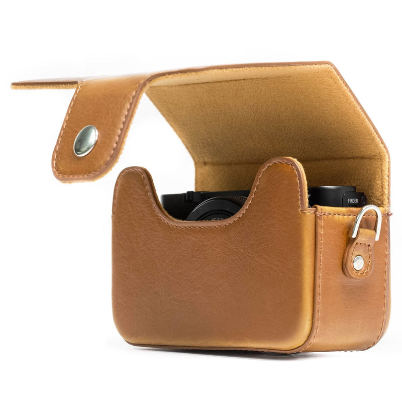  [AUSTRALIA] - MegaGear Leather Camera Case with Strap Compatible with Sony Cyber-Shot DSC-RX100 VII, DSC-RX100 VI, DSC-RX100 V, DSC-RX100 IV with 24-70mm Lens, DSC-RX100 III, DSC-RX100 II Light Brown