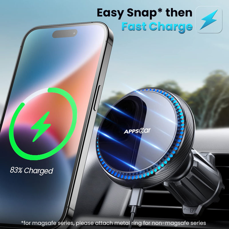  [AUSTRALIA] - APPS2Car Wireless Car Charger with 15W Fast Charging for Magsafe Car Vent Mount - Only Compatible with iPhone 14/13/Magsafe Series Phones, Equipped with 3200RPM Cooling Fan System