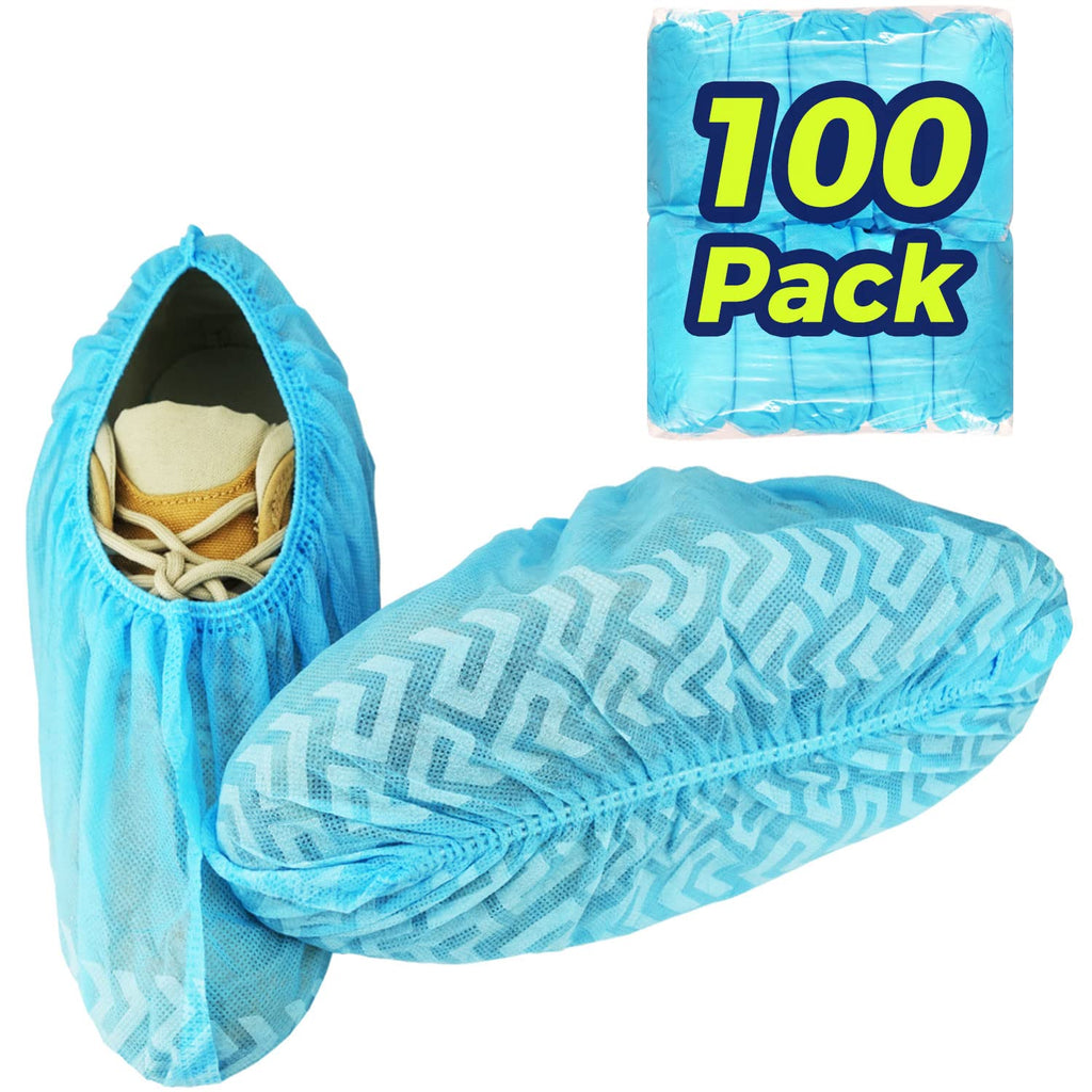  [AUSTRALIA] - Shoe Covers Disposable Non Slip, Aokmok 100 Pack (50 Pairs) Non Woven Fabric Boot Covers for Indoors, Textured Grip, Durable & Slip Resistant Booties Shoe Covers, One Size Fits Most Blue-100 Pack