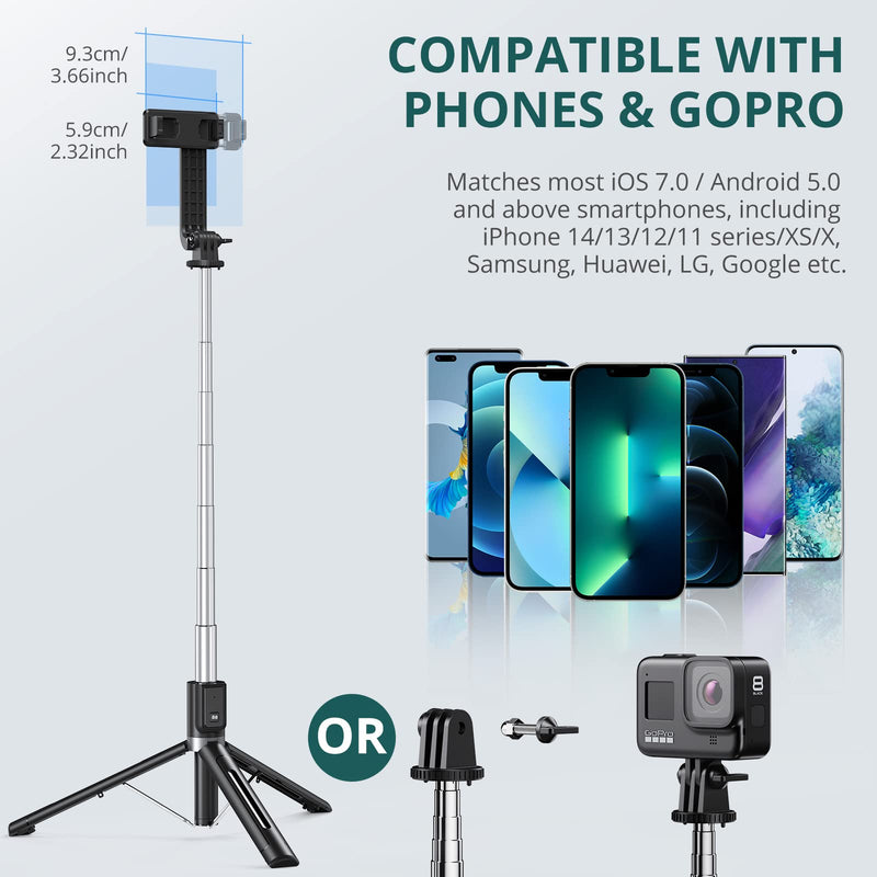  [AUSTRALIA] - ATUMTEK 49" Selfie Stick Tripod, Stable Tripod Stand with Detachable Bluetooth Remote, Compatible with iPhone 14 Pro Max/14 Plus/14/13/12/11, GoPro, Samsung, LG, Google Smartphones, Black