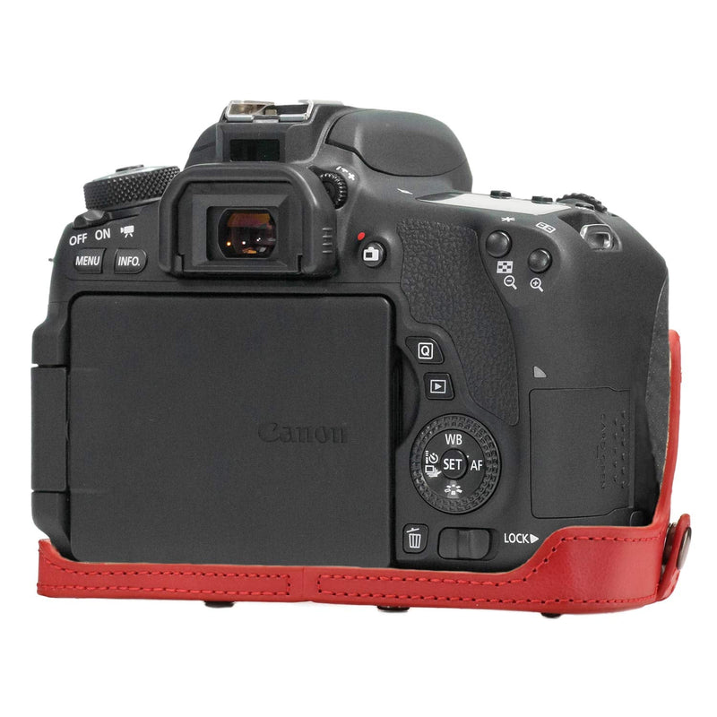  [AUSTRALIA] - MegaGear MG1554 Canon EOS Rebel T6s, 8000D (18-55mm) Ever Ready Leather Camera Case and Strap - Red, Compact