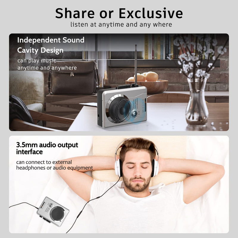  [AUSTRALIA] - DIGITNOW!AM/FM Portable Pocket Radio and Voice Audio Cassette Recorder,Personal Audio Walkman Cassette Player with Built-in Speaker and Earphone Silver