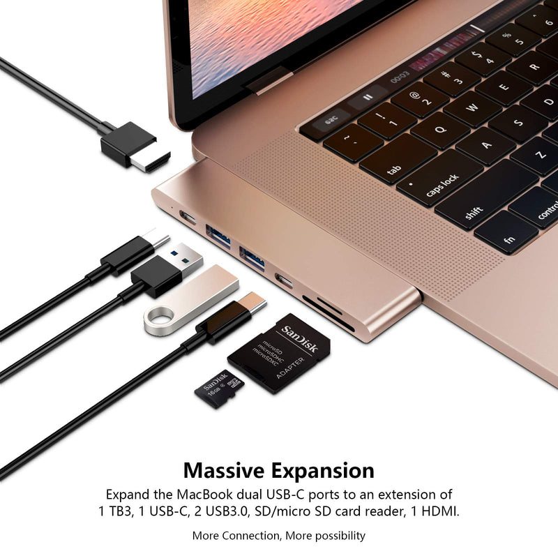 Purgo USB C Hub Adapter Dock for MacBook Air M1 2021-2018 and MacBook Pro M1 2021-2016, with 4K HDMI, 100W PD, 40Gbps TB3 5K@60Hz, USB-C, 2 USB 3.0 and SD/Micro Card Readers (Gold) Gold - LeoForward Australia