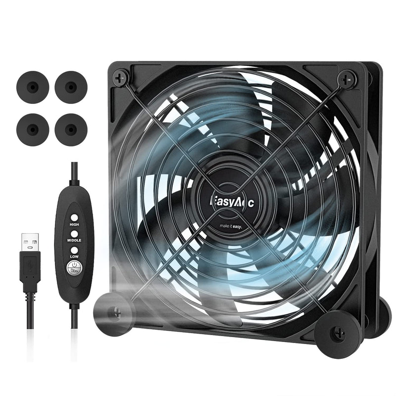  [AUSTRALIA] - Computer Fan, EasyAcc 120mm Cooling PC Fans with 3 Speed Control, Upgrade Quiet USB Fan for Flat Panel TV Receiver DVR Xbox Cabinet CPU Cooler (4 Rubber Feet)