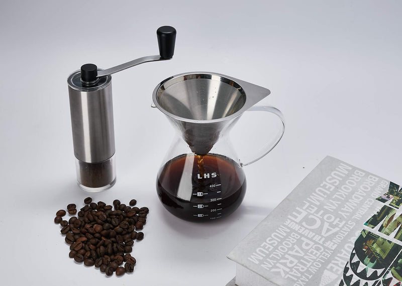  [AUSTRALIA] - Manual Coffee Grinder with Adjustable Ceramic Conical Burr Brushed Stainless Steel Hand Crank Mill for Drip Coffee, Espresso, French Press, Turkish Brew