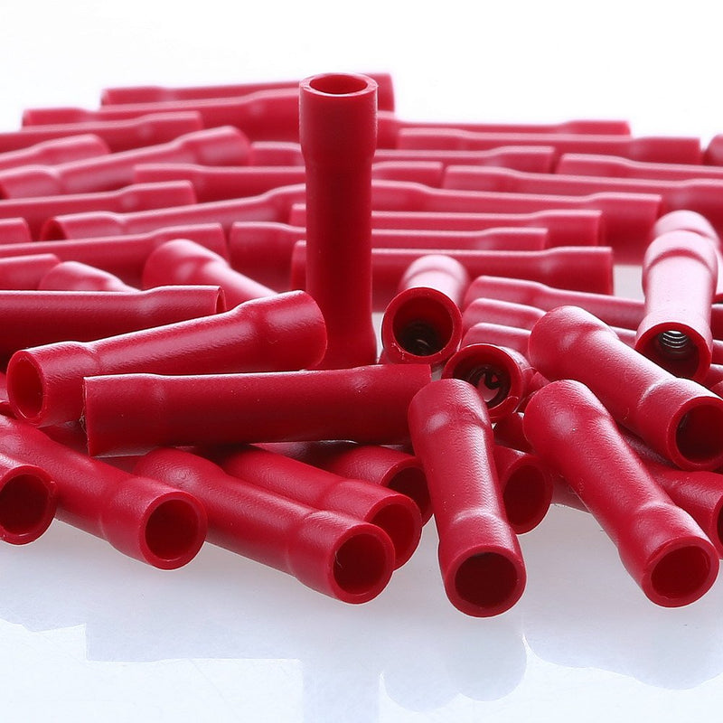  [AUSTRALIA] - AIRIC Red Butt Connectors Crimp 100pcs 22-16AWG Butt Connector Fully Insulated PVC Wire Butt Splice Connectors, 22-16 Gauge Red(22-16AWG) 100 pcs