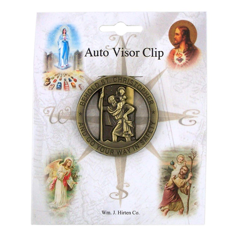  [AUSTRALIA] - HIR Round Bronze Saint St Christopher Go Your Way in Saftey Proctection Visor Clip, 1 3/8 Inch (Dia)