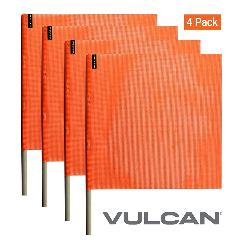  [AUSTRALIA] - VULCAN Safety Flag with Dowel - Bright Orange - Vinyl Coated Nylon Mesh Construction - 18 Inch x 18 Inch - 4 Pack