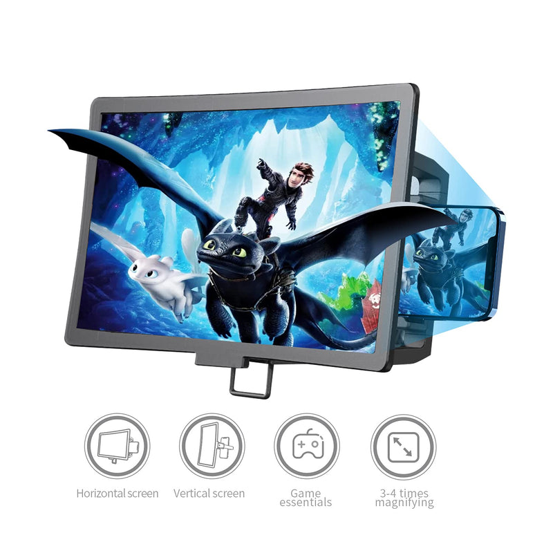  [AUSTRALIA] - New 12" Curved Smartphone Screen Magnifier, 3D Hand-held Phone Magnifier Screen for Gaming, Browsing TikTok, and Videos, Foldable Screen Magnifier for Cell Phone (Black) Black