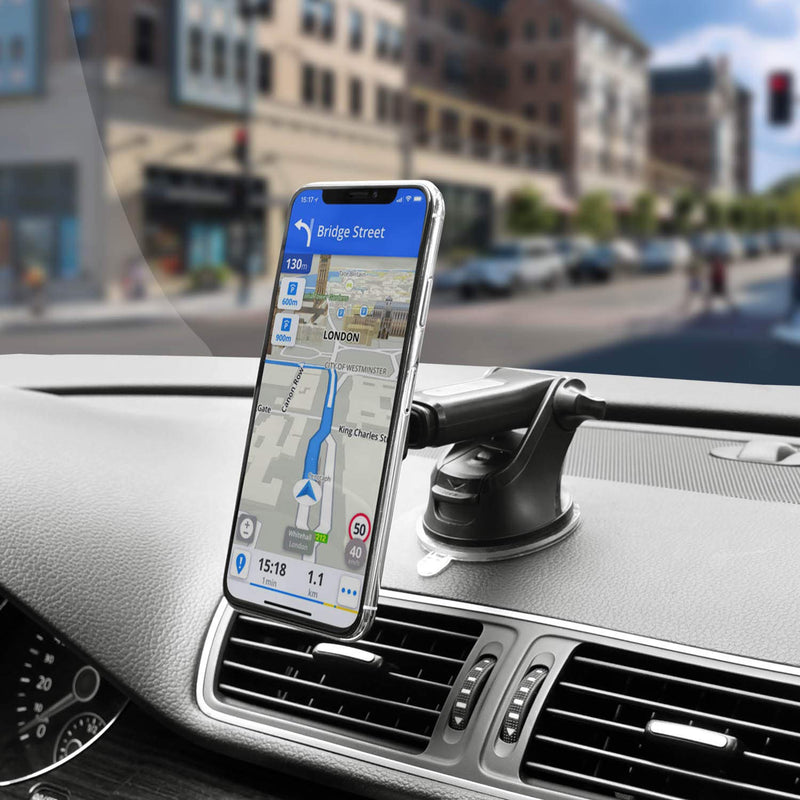  [AUSTRALIA] - 1Zero Magnetic Phone Car Mount with Quick Extension Telescopic Arm, Hands-Free Windshield Dashboard Cell Phone Holder for Car Compatible with iPhone Smartphone, Sticky Suction Cup, 6 Strong Magnets