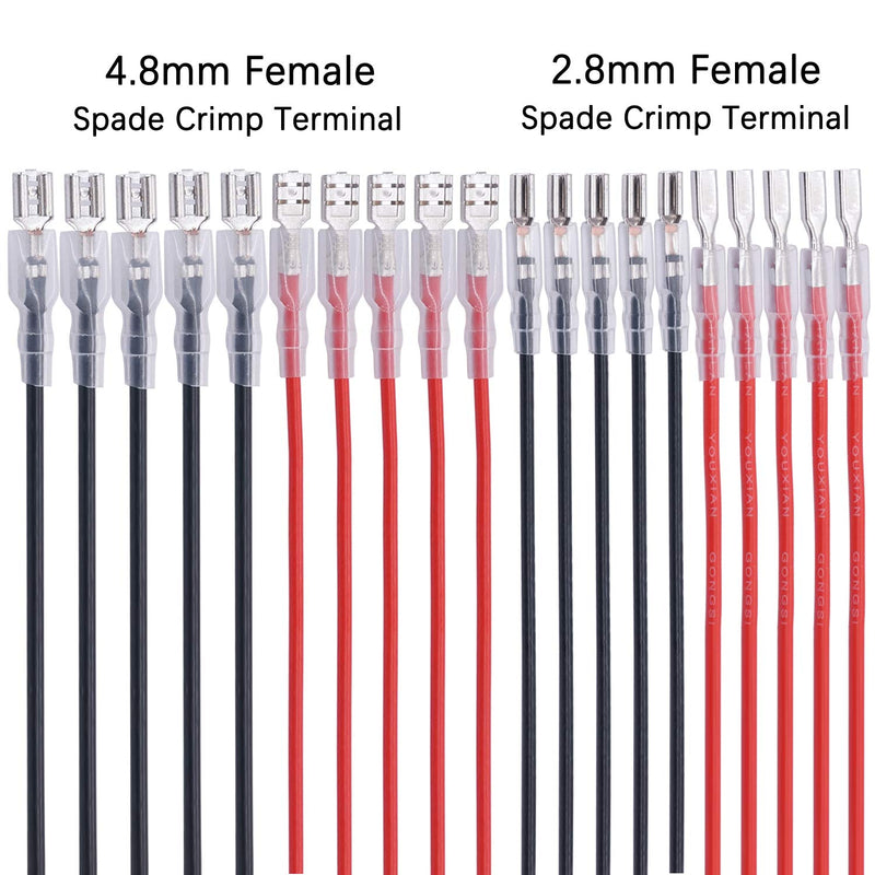  [AUSTRALIA] - Twidec/20Pcs 2.8mm and 4.8mm Female Spade Crimp Terminal with Insulating Sleeve and Wire Red + Black Female Spade Quick Splice Assortment Kit 2.8mm+4.8mm