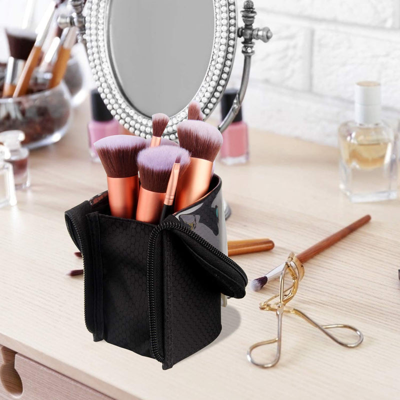 Makeup Brush Holder Organizer Bag Professional Artist Brushes Travel Bag Stand-up Makeup Cup Waterproof Dust-proof Brush Storage Pouch Case (Black) 1 Black Small (Pack of 1) - LeoForward Australia