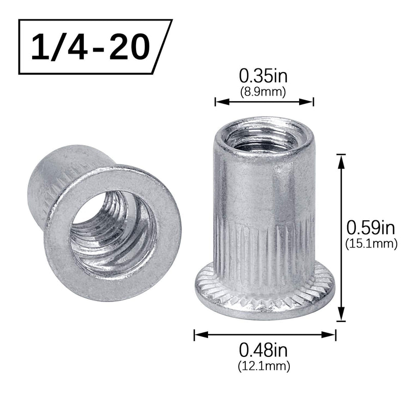  [AUSTRALIA] - 20 Pcs 1/4-20 Aluminum Flange Nutserts Rivet Nut, UNC Flat Head Rivnut Threaded Insert 20PCS