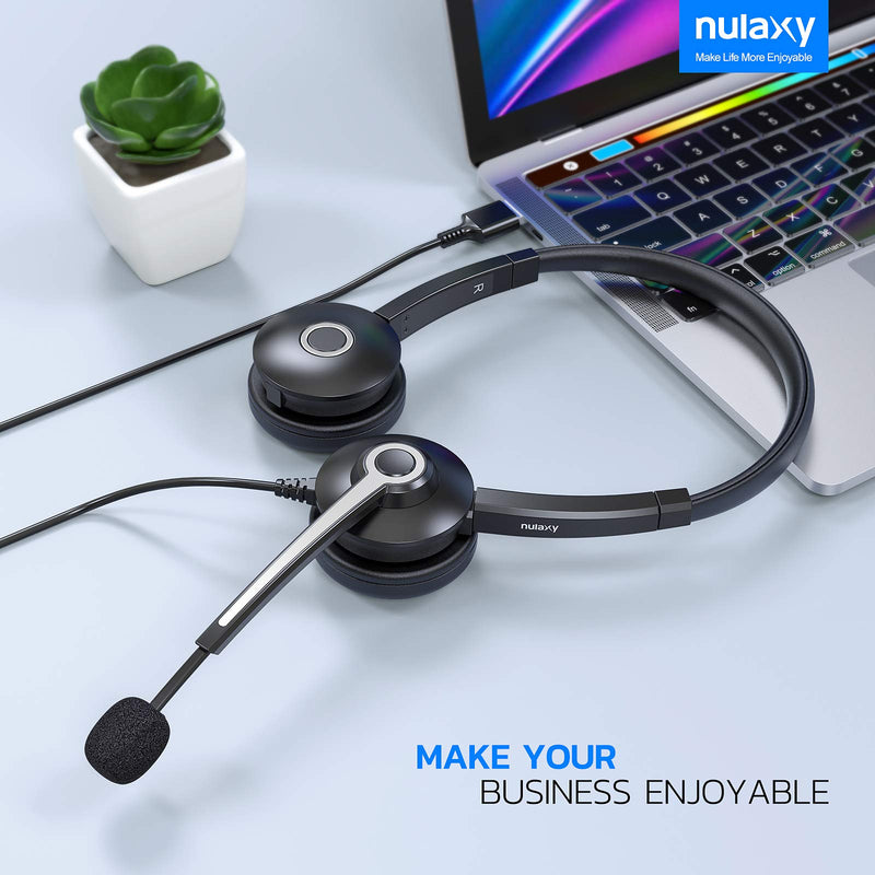  [AUSTRALIA] - Nulaxy Computer Headset with Microphone, Wired USB Headset for Laptop PC, 3.5mm Jack Inline Control Headphone with Noise Cancelling Mic, Business Call Center Headset for Skype, Office, Classroom, Home B