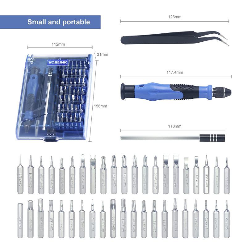  [AUSTRALIA] - 45 in 1 Mini Screwdriver Set with 42 Bits, VCELINK Small Precision Screwdriver Bit Set, Magnetic Screwdriver Kit with Extension Shaft, Tool Kit for Computer, PC, Cell Phone, Laptop, Game Console, Blue