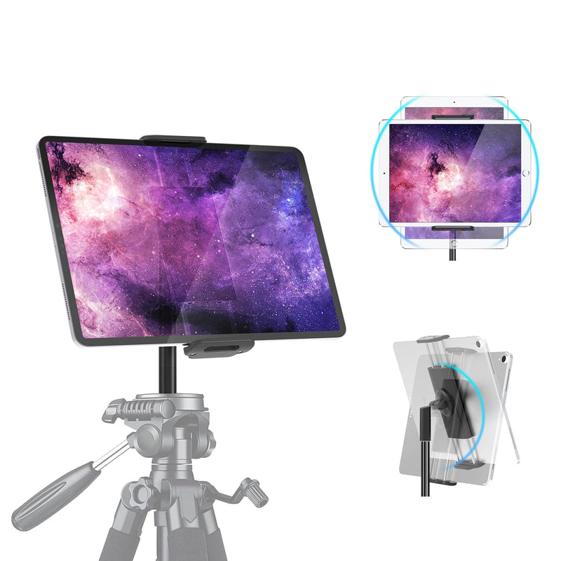  [AUSTRALIA] - Elitehood 2022 Newest Aluminum iPad Tripod Mount, 360° Tilt Rotation iPad Holder for Tripod, Tablet Tripod Mount for iPad Pro 12.9, iPad Air Mini, for 1/4 Screw Tripod, Camera Tripod, 3/8 Mic Stand 4 -13 inch