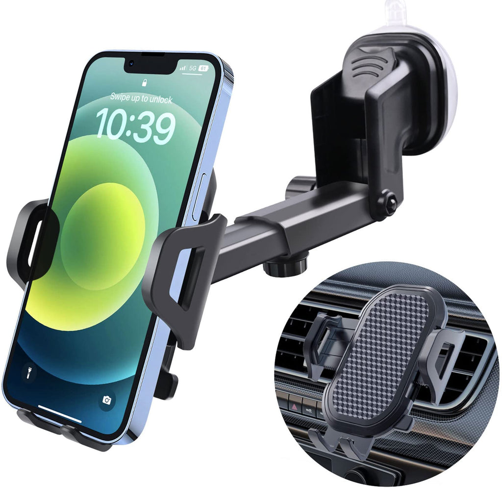  [AUSTRALIA] - MR.LUYU 3in1 Suction Cup Car Phone Holder, Cell Phone Mount for Dashboard Windshield Vent with Adjustable Telescopic Arm and Strong Sticky Gel, Compatible with iPhone 14 13 12 11 Pro Max Samsung