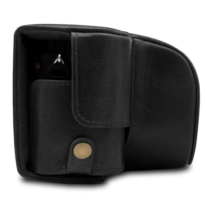  [AUSTRALIA] - MegaGear Ever Ready Genuine Leather Camera Case Compatible with Sony Alpha A6100, A6400 (16-50mm) Black