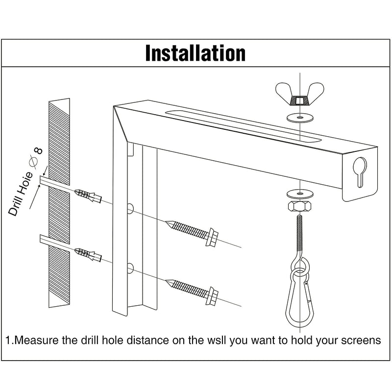  [AUSTRALIA] - Black Universal Projector Screen L-Bracket Wall Hanging Mount 6 inch Adjustable Extension with Hook Manual, for Wall or Ceiling Mount Home Projector and Movie Screens, 80 Lb Capacity Each