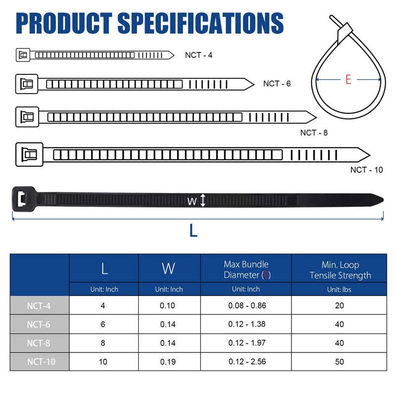  [AUSTRALIA] - Cable Zip Ties 8 Inch, 500Pcs Industrial Nylon Zip Ties | Durable Self Locking Wire Tie Wraps with 40 lbs Tensile Strength, UV & Heat Resistant for Home Office Garage Multiple Use - Black 8"x500