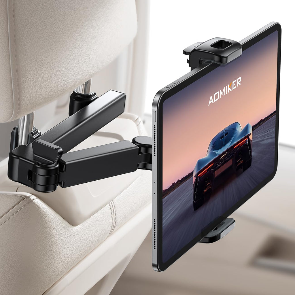  [AUSTRALIA] - Aomiker iPad Holder Car Headrest - [Stretchable Arm] 2023 Adjustable Tablet Mount for Car Backseat, Travel Road Trip Essentials for Kids, for iPad Pro, Air, Mini, Samsung Tab, 4.7-11” Device - Black