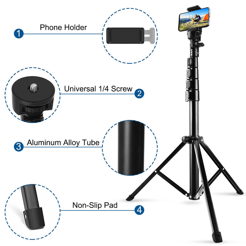 Phone Tripod Stand & Selfie Stick Tripod, Sosirolo 62" All in One Extendable Cell Phone Tripod with Wireless Remote and Phone Holder, Flexible Cellphone Tripod for iPhone/Android/Camera - LeoForward Australia