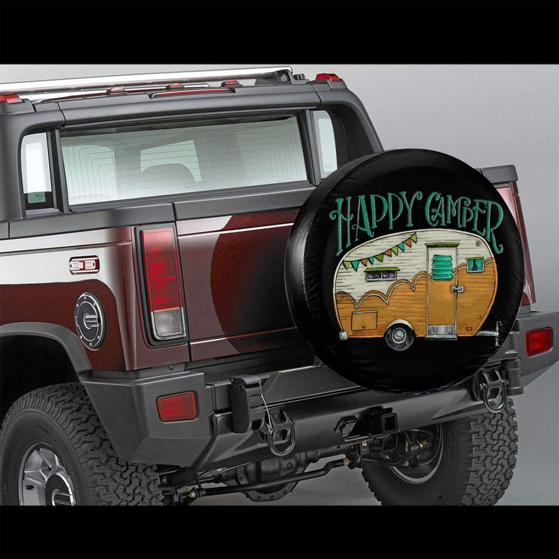  [AUSTRALIA] - HAINANBOY Happy Camper Spare Tire Covers Potable Corrosion Wheel Covers Sun-Proof for Jeep Trailer RV SUV Truck Camper Travel Trailer Accessories 14 15 16 17 Inch Black 15inch