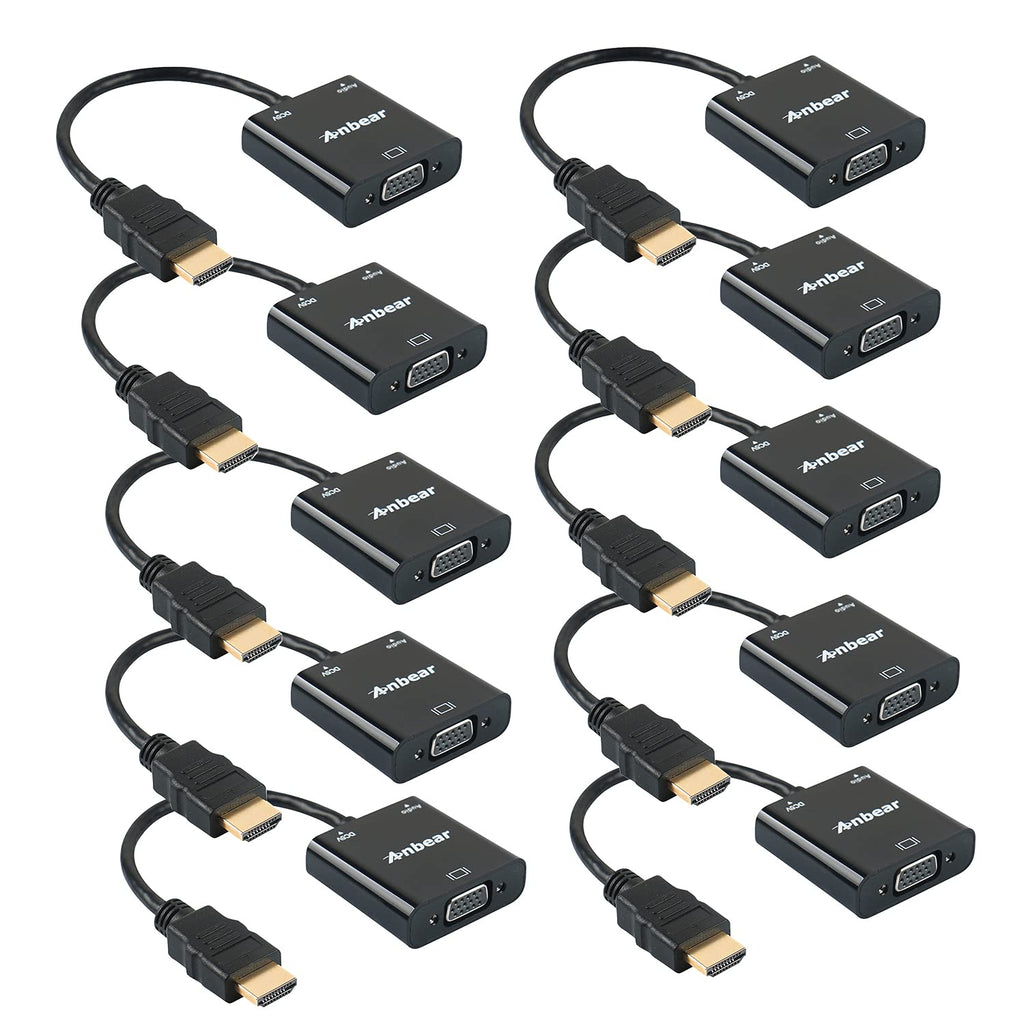  [AUSTRALIA] - HDMI to VGA Adapter with Audio(10 Pack),Anbear Gold-Plated VGA to HDMI Adapter (Male to Female) Compatible for Computer, Desktop, Laptop, PC, Monitor, Projector, HDTV, Chromebook,Roku, Xbox and More 10 Pack