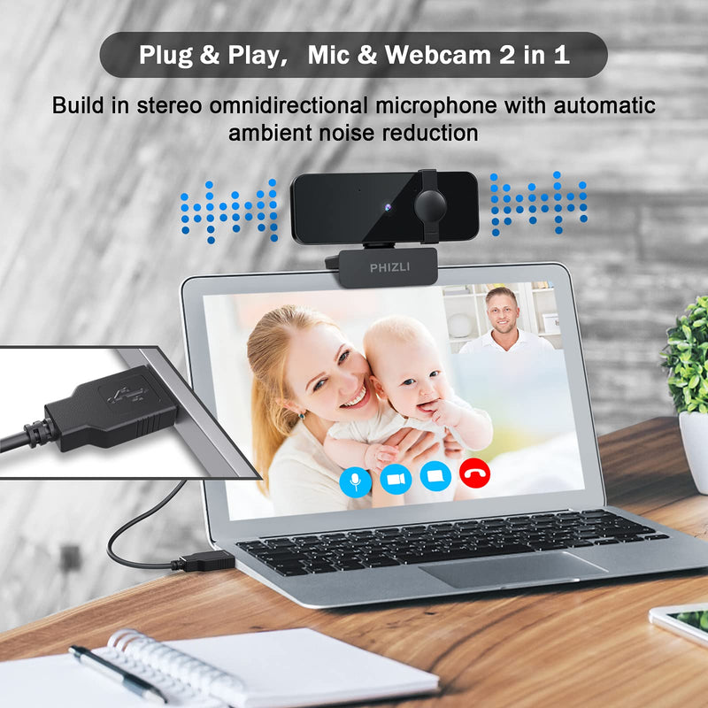  [AUSTRALIA] - Webcam with Microphone 1080P,Web Camera HD with Privacy Cover,Online Business Class USB Computer Webcams, Plug and Play, for Skype, Zoom, FaceTime, Hangouts,PC/Mac/Laptop/MacBook/Tablet - Black