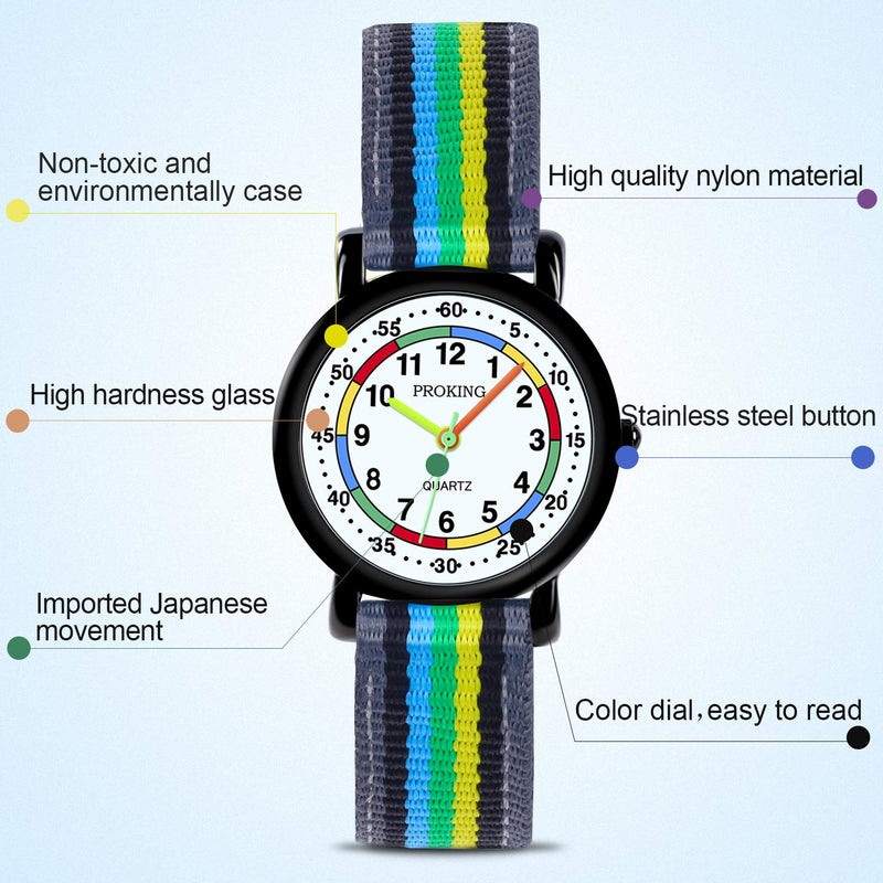 Kids Analog Watch, Read Easily Children's First Watch Daily Water Resistant Wrist Watch for Boys and Girls with Soft Cloth Strap Gray - LeoForward Australia