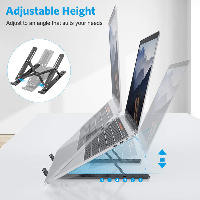  [AUSTRALIA] - OMOTON Laptop Stand, Adjustable Laptop Stand for Desk, Portable Foldable Laptop Holder, Aluminum Laptop Cradle, Compatible MacBook Air, MacBook Pro, HP, Dell, Lenovo More (Up to 14 inch) (Black) Black