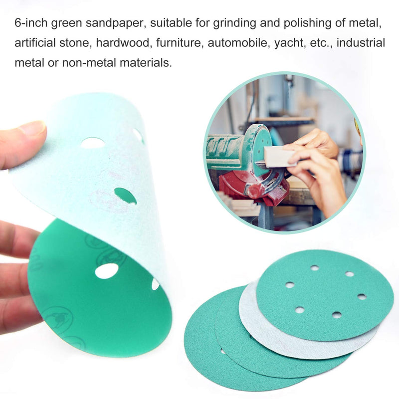  [AUSTRALIA] - 20PCS 6 Inch 6 Hole Green Film Sanding Discs 2000 Grit Premium Film-Backed Hook & Loop Sanding Paper Dustless Power Random Orbital Sander Paper for Wood, Car Paint, Glass Wet & Dry Polishing Finishing 2000 Grit-20pcs