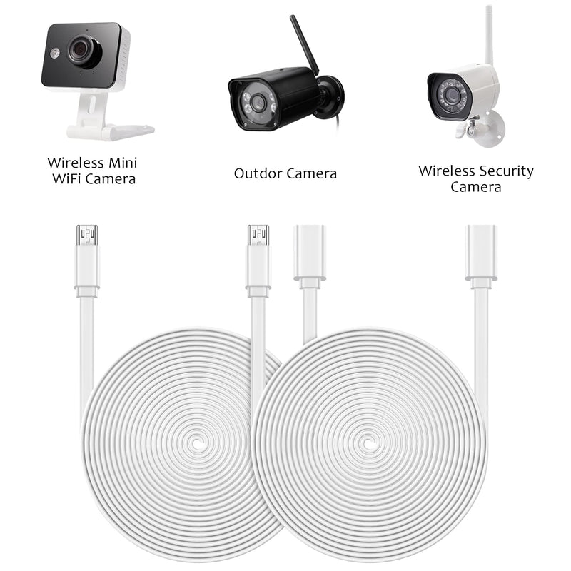  [AUSTRALIA] - Sumind 4 Pack 10 ft/ 3 Meter Micro USB Extension Cable Male to Female Extender Cord Compatible with Wireless Security Camera Flat Power Cable, Cable Clips Included (White) White