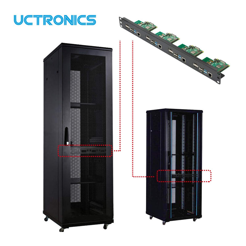  [AUSTRALIA] - UCTRONICS for Raspberry Pi Rack with Micro HDMI Adapter Boards, 19" 1U Rack Mount Supports 1-4 Units of Raspberry Pi 4 Model B