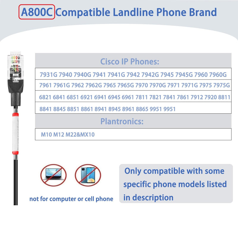  [AUSTRALIA] - Arama Cisco Phone Headset with Mic Noise Canceling Lightweight Secure-Fit Headband Telephone Headset Compatible with Cisco IP Phones: 7841 7861 7941 7942 7945 7961 7962 7965 8811 8841 8845(A802C1) Binaural A802C1