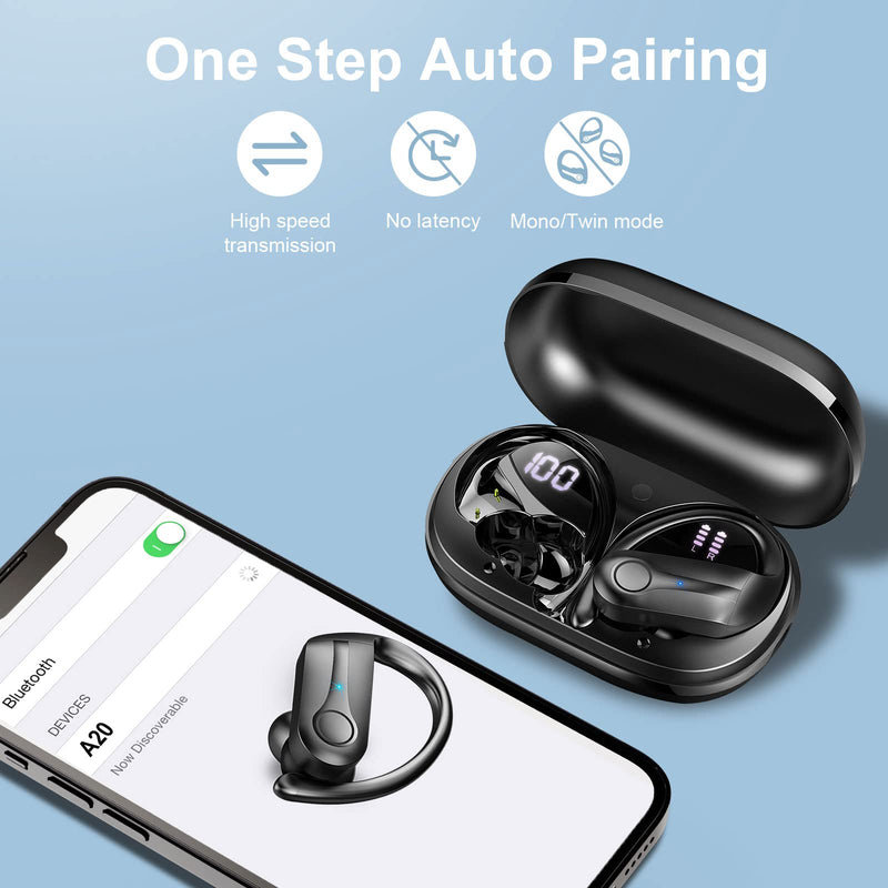  [AUSTRALIA] - Donerton Wireless Earbud, Bluetooth 5.3 Headphones Noise Cancelling Mic, Bluetooth Earbud Bass Stereo, 50 hrs Playtime LED Display Earphones, IP7 Waterproof Over Ear Buds for Sport Running Workout Gym Black