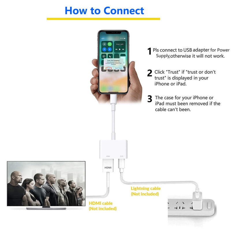  [AUSTRALIA] - Wahbite Lightning to HDMI Adapter, Digital Audio AV dongle, 1080P Video AV Converter Cable, Wahyoo HDMI Sync Screen Connector for iPhone 12 11 XR XS Max X 8 7 6 Plus to HD TV Projector Monitor